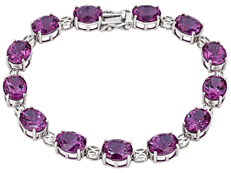 Pink Zandrite Rhodium Over Sterling Silver Line Bracelet 38.01ctw