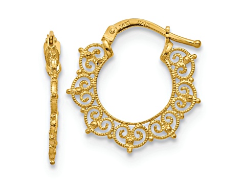 14k Yellow Gold 3/4 inch Polished Fancy Pattern Hoop Earrings