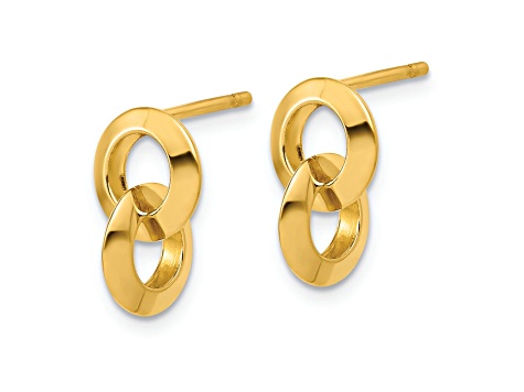 14K Yellow Gold Polished Circles Dangle Post Earrings