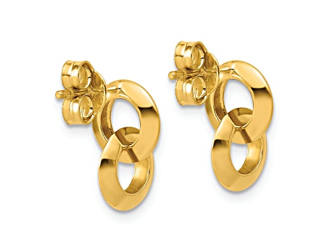 14K Yellow Gold Polished Circles Dangle Post Earrings