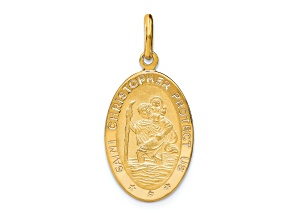 14K Yellow Gold Polished and Satin Oval Saint Christopher Pendant
