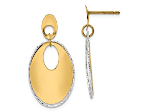 14K Two-tone Gold Polished Textured Dangle Earrings