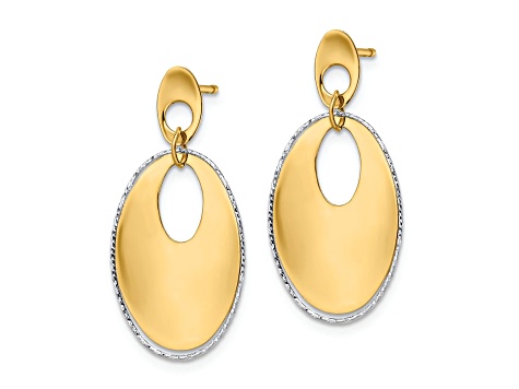14K Two-tone Gold Polished Textured Dangle Earrings