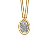 14K Yellow Gold and White Gold Fancy Oval Pendant with 17.5 Inch Cable Chain