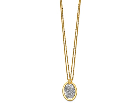 14K Yellow Gold and White Gold Fancy Oval Pendant with 17.5 Inch Cable Chain
