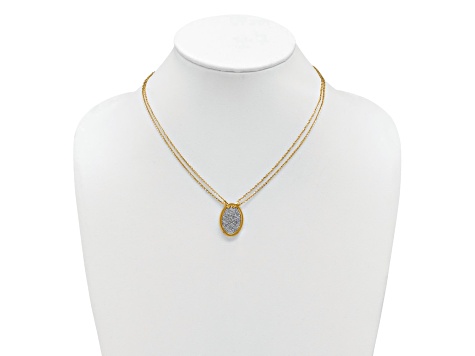 14K Yellow Gold and White Gold Fancy Oval Pendant with 17.5 Inch Cable Chain