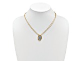 14K Yellow Gold and White Gold Fancy Oval Pendant with 17.5 Inch Cable Chain