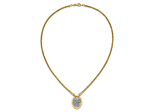 14K Yellow Gold and White Gold Fancy Oval Pendant with 17.5 Inch Cable Chain