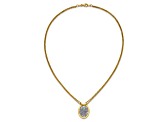 14K Yellow Gold and White Gold Fancy Oval Pendant with 17.5 Inch Cable Chain