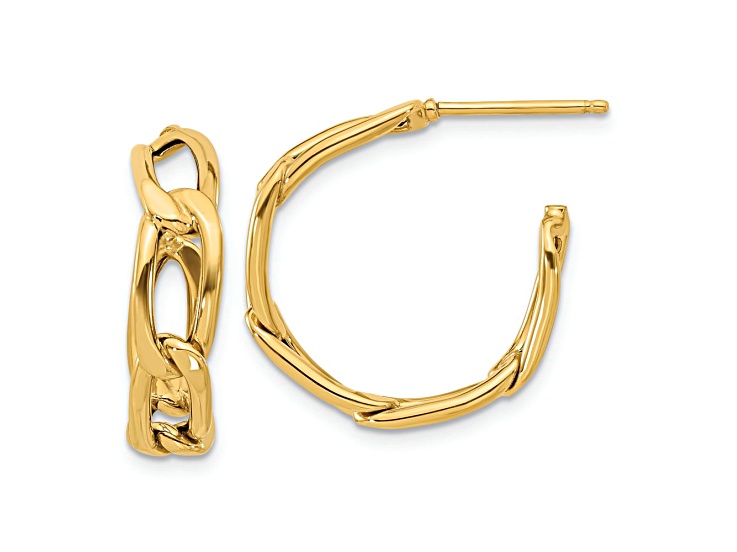 14k Yellow Gold 13/16 inch Polished Link Hoop Earrings