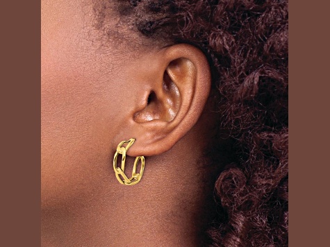14k Yellow Gold 13/16 inch Polished Link Hoop Earrings