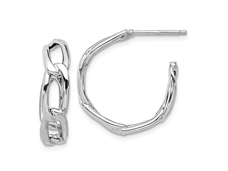 Rhodium Over 14K White Gold 13/16 inch Polished Link Hoop Earrings