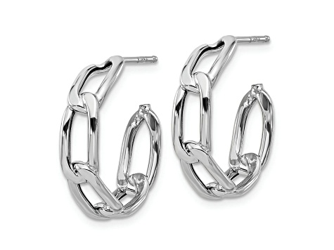 Rhodium Over 14K White Gold 13/16 inch Polished Link Hoop Earrings