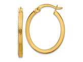 10k Yellow Gold 1/1 inch Polished and Textured Oval Hoop Earrings