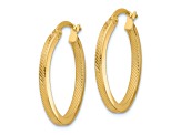 10k Yellow Gold 1/1 inch Polished and Textured Oval Hoop Earrings