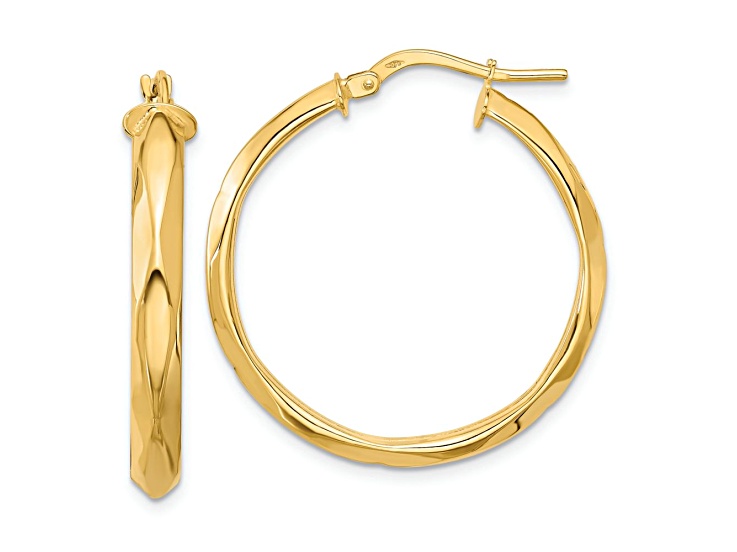 14k Yellow Gold 1 3/16 inch Polished Round Hoop Earrings