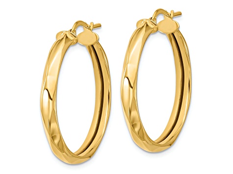 14k Yellow Gold 1 3/16 inch Polished Round Hoop Earrings