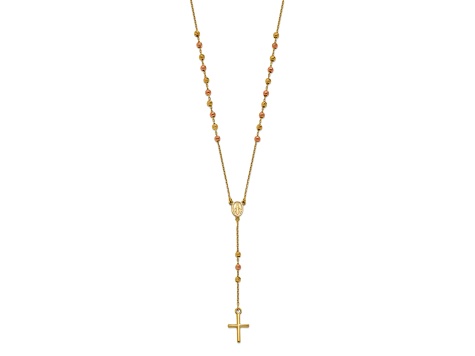 14k Yellow Gold and 14k Rose Gold Diamond-Cut Cross Y-Drop Cable Link 17.75 Inch Necklace