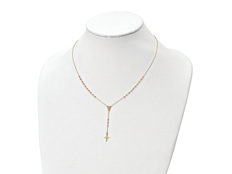 14k Yellow Gold and 14k Rose Gold Diamond-Cut Cross Y-Drop Cable Link 17.75 Inch Necklace