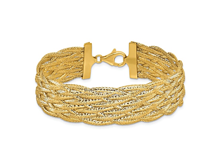 14k Yellow Gold Polished 16.8mm Braided Mesh Stretchable Bracelet