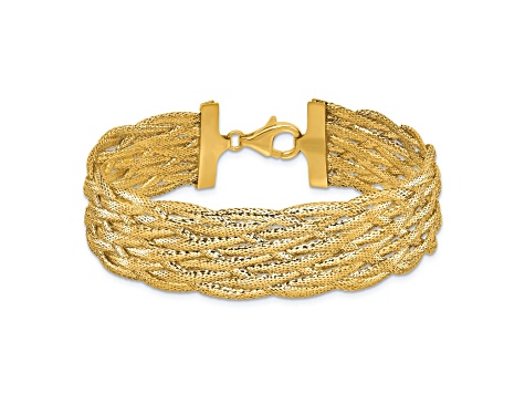 14k Yellow Gold Polished 16.8mm Braided Mesh Stretchable Bracelet