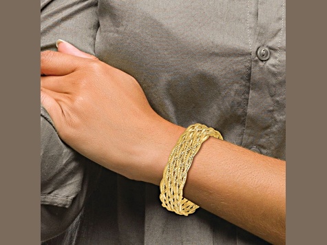 14k Yellow Gold Polished 16.8mm Braided Mesh Stretchable Bracelet