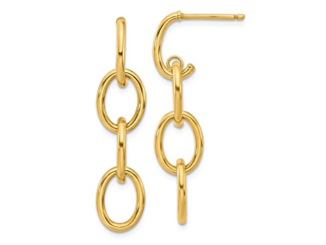 14k Yellow Gold Polished Triple Circle Link Dangle Earrings