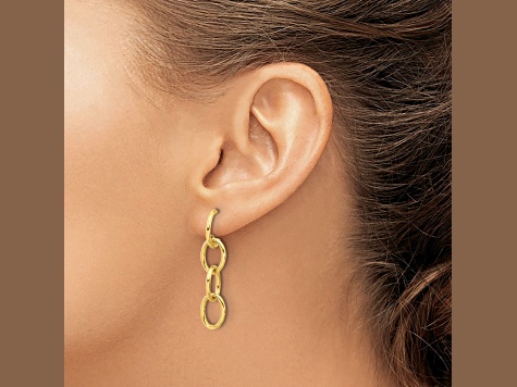 14k Yellow Gold Polished Triple Circle Link Dangle Earrings