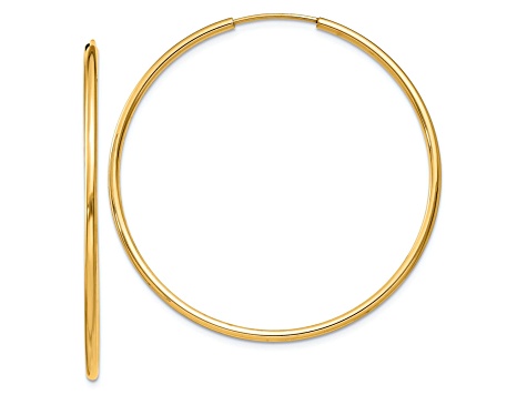 14k Yellow Gold 1 9/16 inch Polished Round Endless Hoop Earrings