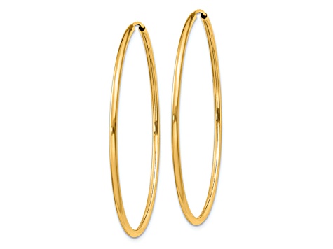 14k Yellow Gold 1 9/16 inch Polished Round Endless Hoop Earrings