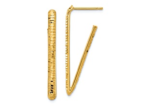 14k Yellow Gold 1 1/4 inch Polished and Diamond-Cut Triangle J-Hoop Earrings