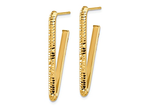 14k Yellow Gold 1 1/4 inch Polished and Diamond-Cut Triangle J-Hoop Earrings