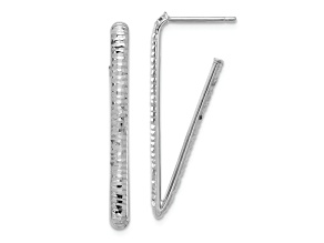 Rhodium Over 14K White Gold 1 1/4 inch Diamond-Cut Triangle J-Hoop Earrings