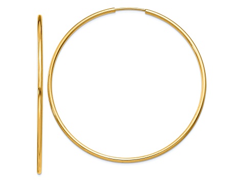 14k Yellow Gold 2 inch Polished Round Endless Hoop Earrings