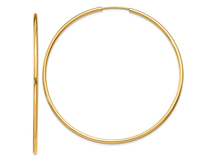 14k Yellow Gold 2 inch Polished Round Endless Hoop Earrings