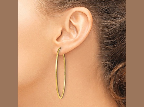 14k Yellow Gold 2 inch Polished Round Endless Hoop Earrings