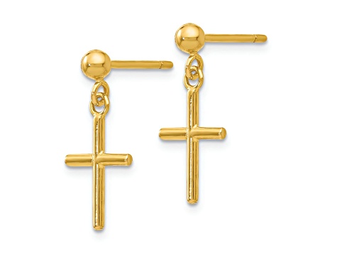 14k Yellow Gold Polished Cross Drop Earrings