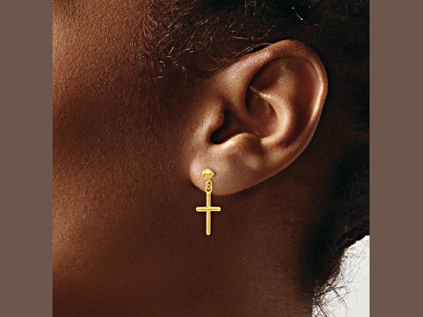14k Yellow Gold Polished Cross Drop Earrings