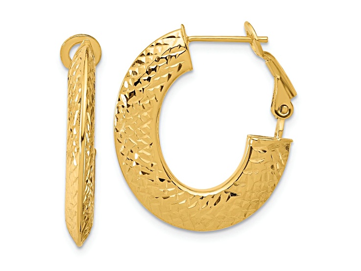 14k Yellow Gold 1 inch Polished and Diamond-Cut Knife Edge Hoop Earrings