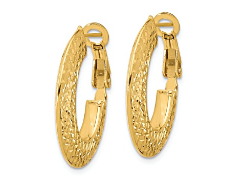 14k Yellow Gold 1 inch Polished and Diamond-Cut Knife Edge Hoop Earrings