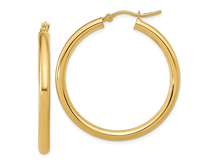 14k Yellow Gold 1 7/16 inch Polished Hoop Earrings