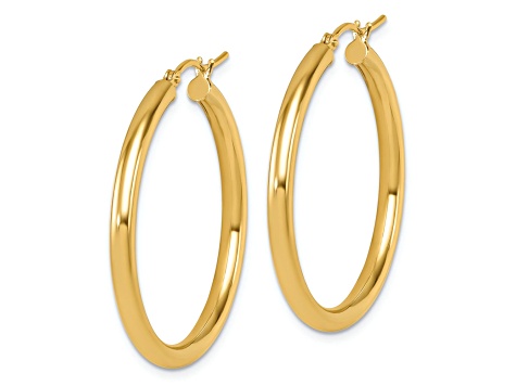 14k Yellow Gold 1 7/16 inch Polished Hoop Earrings