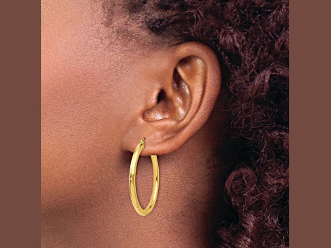14k Yellow Gold 1 7/16 inch Polished Hoop Earrings