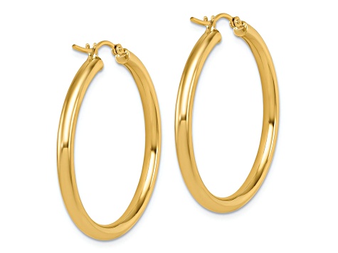 14k Yellow Gold 1 7/16 inch Polished Hoop Earrings