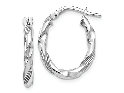Rhodium Over 14k White Gold 13/16 inch Polished and Textured Hoop Earrings
