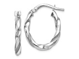 Rhodium Over 14k White Gold 13/16 inch Polished and Textured Hoop Earrings