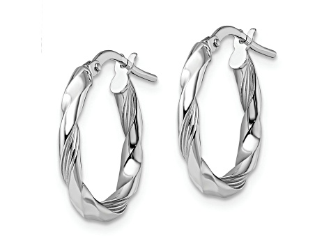 Rhodium Over 14k White Gold 13/16 inch Polished and Textured Hoop Earrings