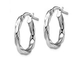Rhodium Over 14k White Gold 13/16 inch Polished and Textured Hoop Earrings