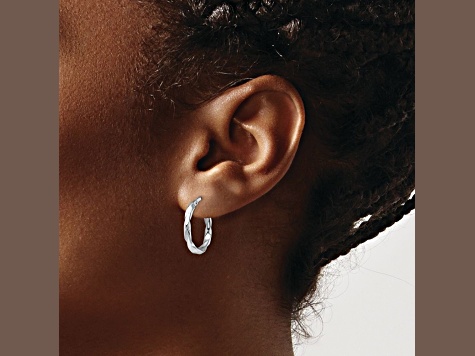 Rhodium Over 14k White Gold 13/16 inch Polished and Textured Hoop Earrings