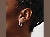 Rhodium Over 14k White Gold 13/16 inch Polished and Textured Hoop Earrings